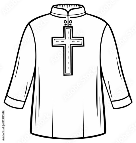 Clerical Shirt with Embroidered Cross Emblem Symbol Detail