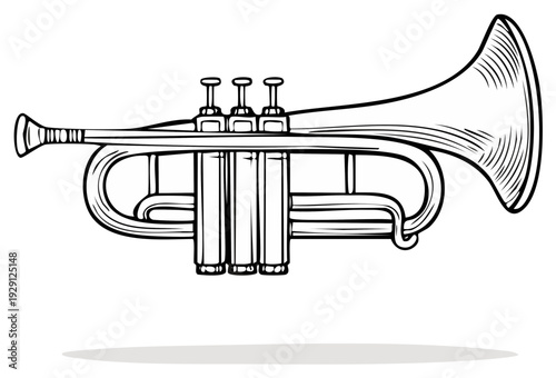 Classic Trumpet Musical Instrument Line Drawing Illustration