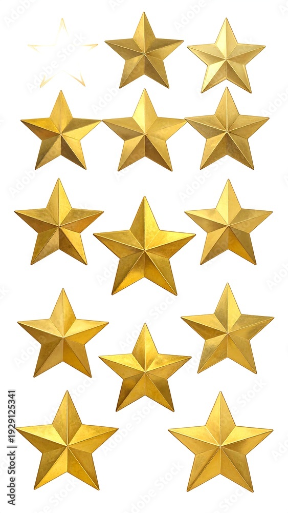 Obraz premium A collection of shiny gold stars on a white background