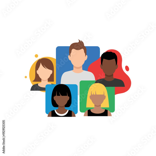 Diverse group of multi-ethnic people avatars flat illustration