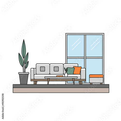 Minimalist living room interior with modern furniture and plant