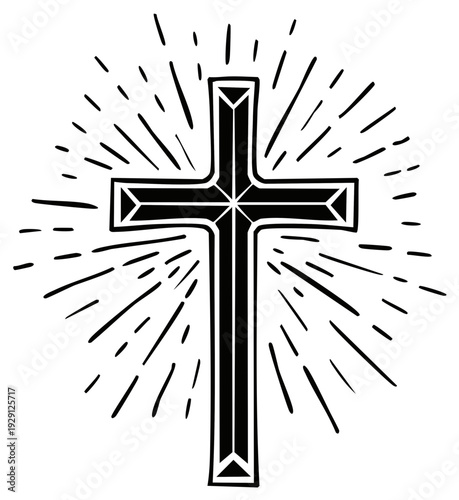 Stylized Christian Cross with Rays of Light Faith Symbol
