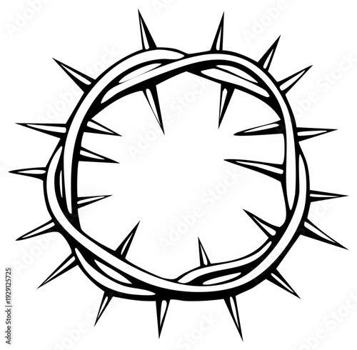 Intricate Line Art Illustration of a Crown of Thorns, Symbolic Religious Icon