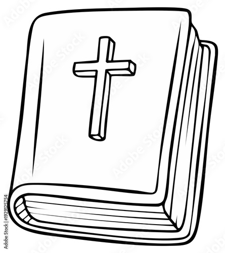 Illustrated Bible with Cross Symbol Religious Illustration