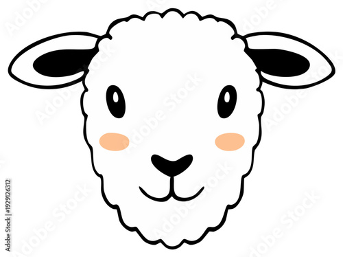 Cute cartoon sheep face with fluffy wool and rosy cheeks simple illustration
