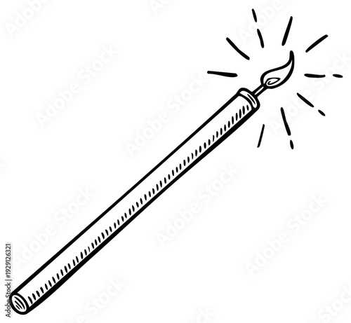 Doodle Style Illustration of a Lit Candle with Flickering Flame and Radiating Light Rays