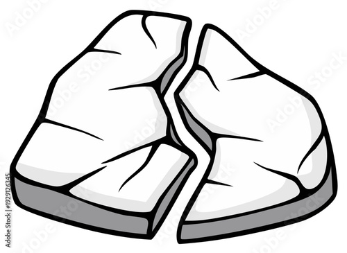 Cracked Stone Slabs:  Illustration of Split Rocks, Fracture, Breakage in Marble Construction, Grey and White Stone Textures