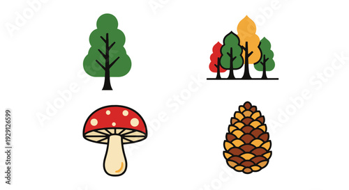 Forest icon set Line creative tone color illustration
