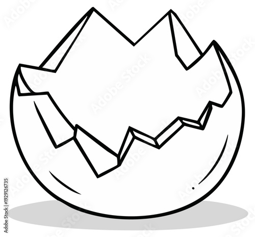 Cracked eggshell illustration line drawing hatching concept broken egg simple object illustration, food ingredient element
