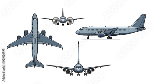 Airplane Blueprint Design – Aviation Engineering Technical Drawing and Aircraft Schematic