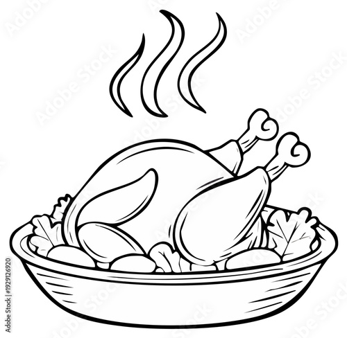 Roasted poultry dish with garnish illustration Thanksgiving festive meal with steam