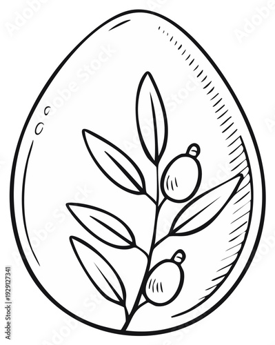 Hand drawn illustration of a decorative Easter egg with a botanical motif