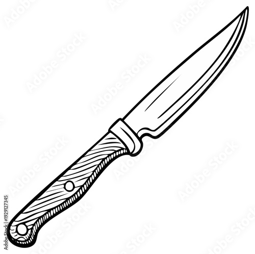 Hand drawn illustration of a sharp kitchen knife with a wooden handle