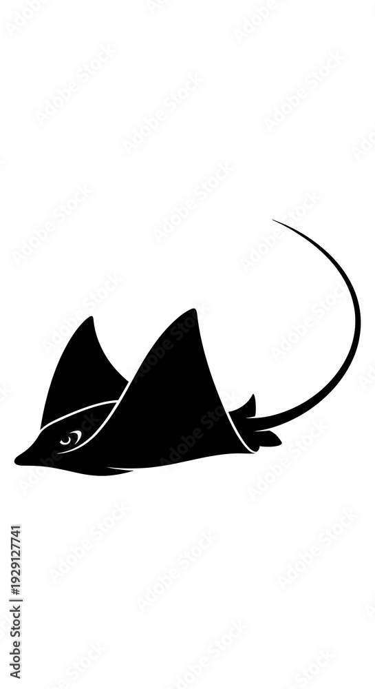 Fototapeta premium Black silhouette of a stingray swimming.