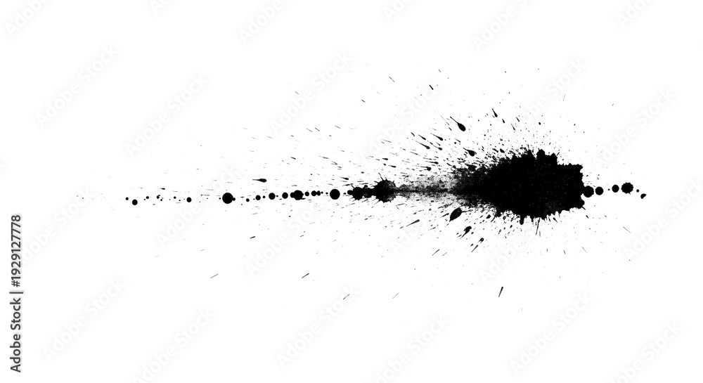 Fototapeta premium Black horizontal ink splatter isolated on transparent background, dramatic paint streak texture.