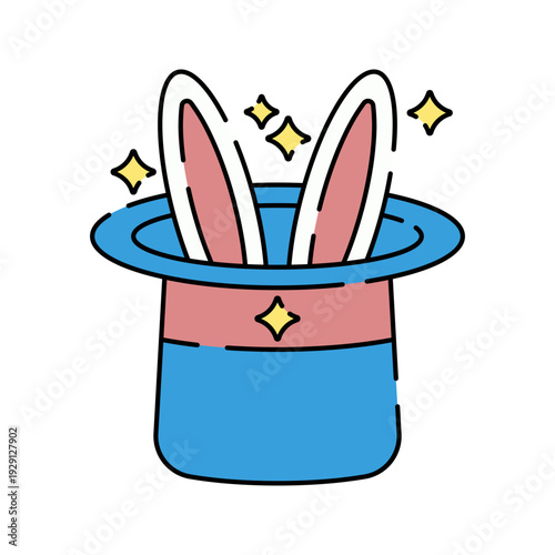 Magic Hat Flat design style magician hat with rabbit symbolizing illusion ideal for magic shows fantasy branding and creative visuals