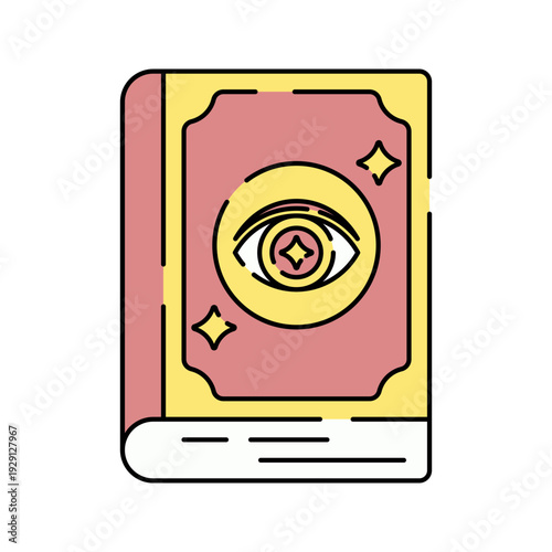 Spell Book Flat design style magic book with eye symbol ideal for spell casting fantasy storytelling and occult visuals