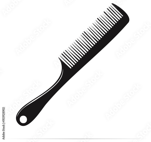 Stylized Black Hair Comb with Handle for Grooming and Styling in Vector Illustration