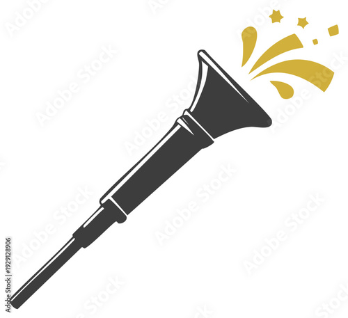 Party Horn Emitting Golden Confetti and Splashes for Celebrations