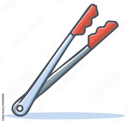 Red and silver grilling tongs with wavy gripping ends for cooking and serving food