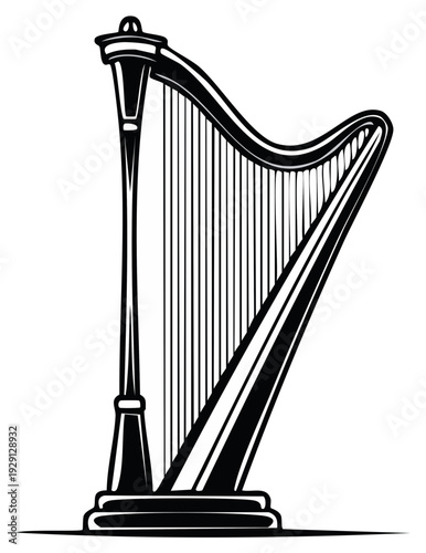 Elegant Harp Musical Instrument Silhouette Vector Illustration