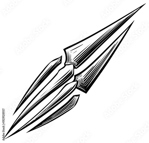 Stylized Trident or Three-Pronged Spearhead in Black and White