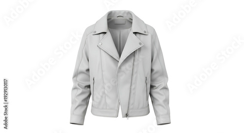 White Leather Jacket With Studs Isolated On Black Background
