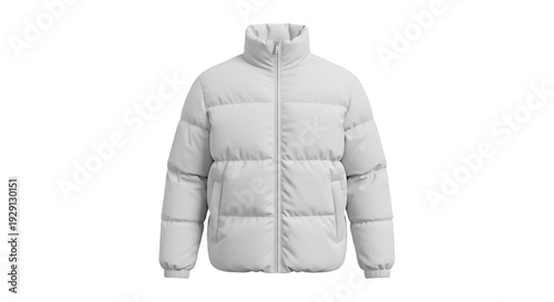 White Padded Jacket Isolated on Transparent Background Modern Fashion Outerwear for Winter Season