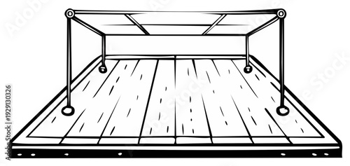 Sketched platform illustration isolated on white background floor with metal poles