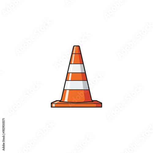 Cartoon Orange and White Traffic Cone Outlined Vector