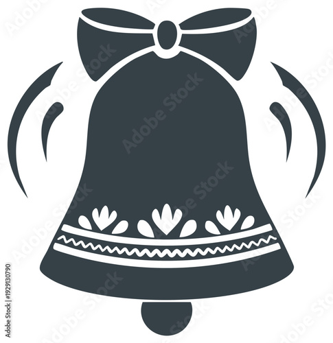 Decorative Holiday Bell with Ribbon and Floral Pattern, Festive Celebration Design Element, Classic Seasonal Ornament