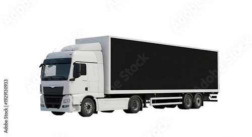 White Semi Truck with Black Trailer on Transparent Background