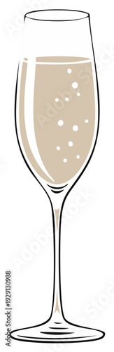 Elegant Champagne Flute Illustration with Bubbles for Celebrations and Festive Toasts