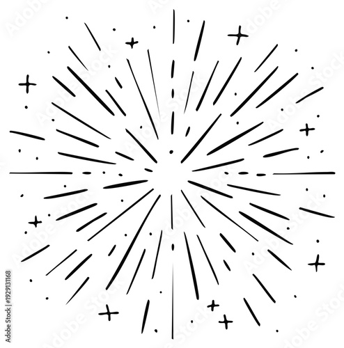 Abstract starburst or sunburst design element, hand-drawn style