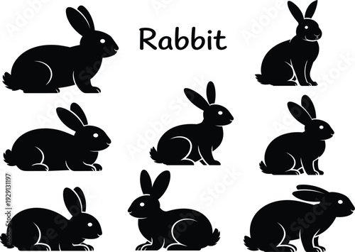 Rabbit silhouette collection set cute bunny characters in different poses wildlife nature vector illustration design