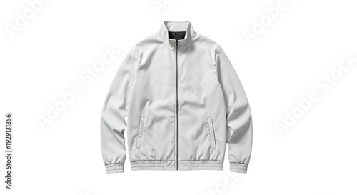 White Zipped Up Jacket Isolated on Transparent Background Displaying Front View
