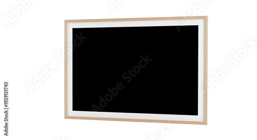 Wooden Picture Frame with White Border Isolated on Black Background