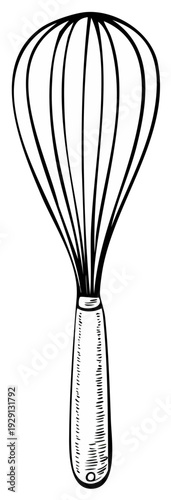Hand-drawn sketch of a wire whisk, a classic kitchen utensil for blending ingredients