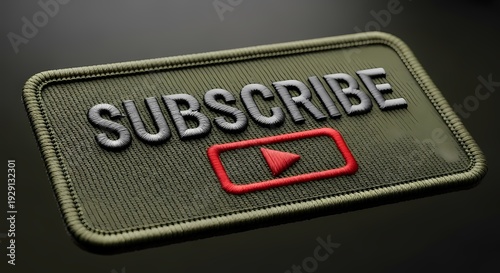 Embroidered Patch with 'SUBSCRIBE' Text and Red Play Button Icon