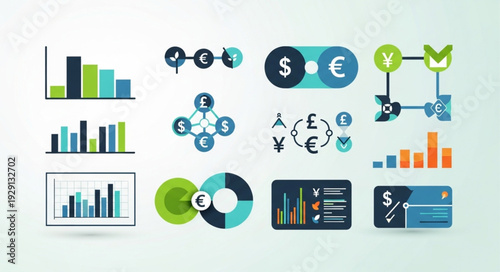 Financial charts and currency symbols representing global economic concepts and business analysis.