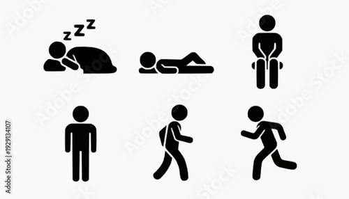 silhouettes of people Human Activities Vector Set with Sleeping Sitting Standing Walking Running Silhouettes Illustration