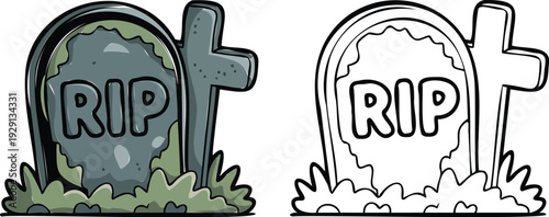 TOMBSTONE Illustration and outline set isolated on transparent background