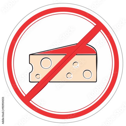No Cheese Prohibited Symbol Vector Icon for Dairy Allergy and Vegan Diet