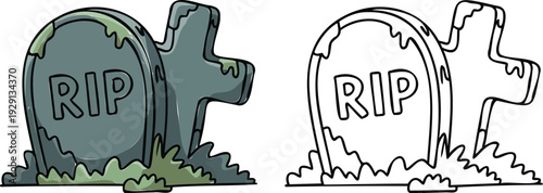 TOMBSTONE Illustration and outline set isolated on transparent background