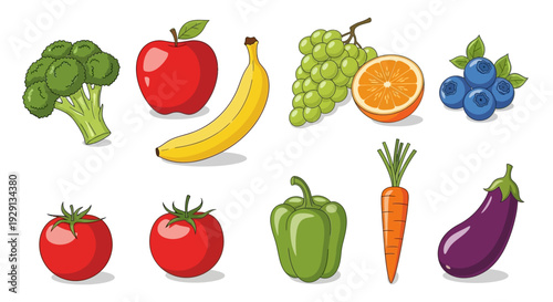 Colorful illustration of fresh fruits and vegetables