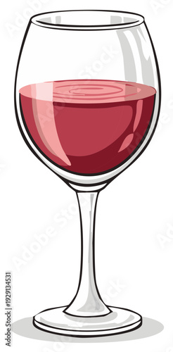 Illustration of a Red Wine Glass Filled with Wine, Featuring a Traditional Wine Glass Style