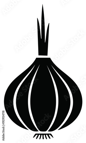Stylized Black and White Onion Vegetable Icon Food Ingredient Cooking Flavor Seasoning Harvested Bulb