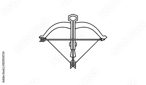 Minimal crossbow line art icon hunting weapon vector