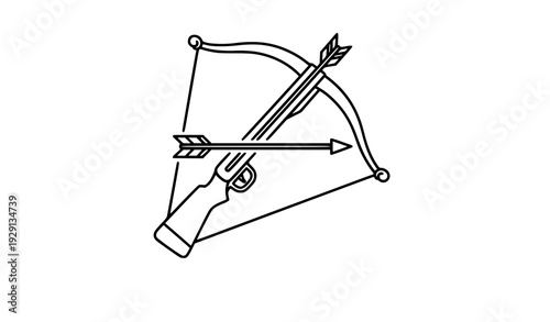 Crossbow outline icon line art vector illustration isolated