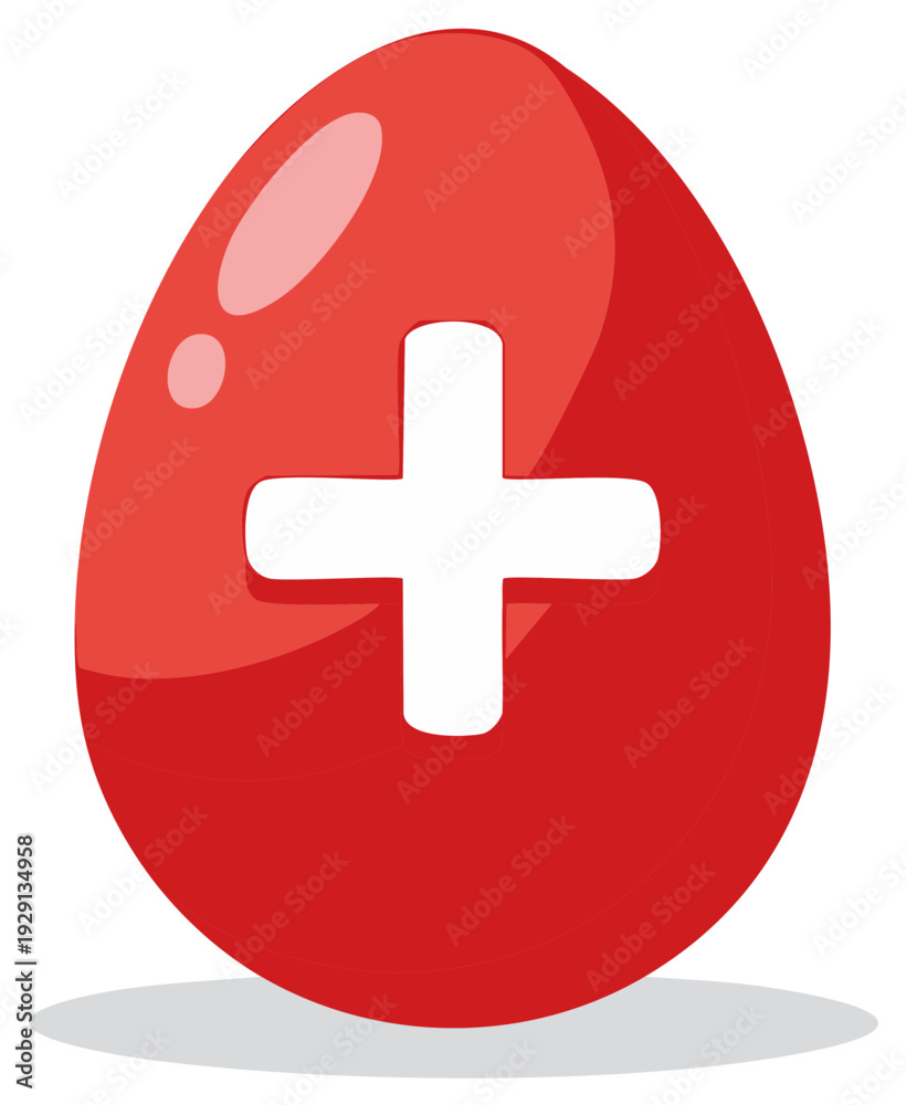 Obraz premium Red Egg with White Plus Sign: Easter Theme, Colorful Vector Illustration, Glossy Surface